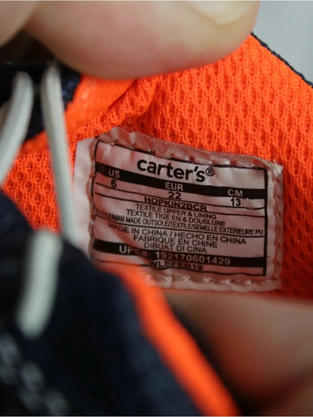 Carter's‎ Navy Hopkins Toddler Sneakers Shoes Boys Size 6